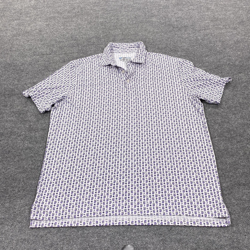 IBKÜL Polo Shirt Mens XL White Graphic Print Quick Dry Golf Short Sleeve